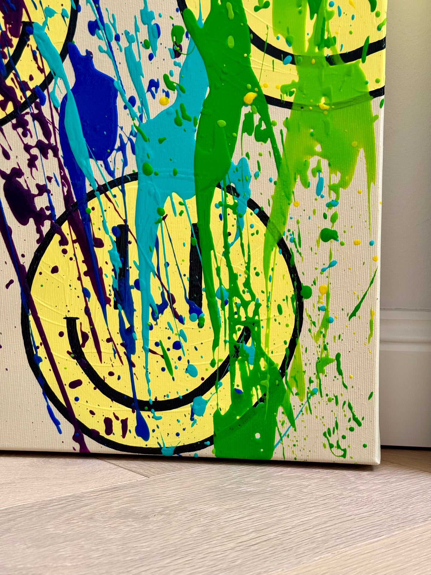 „HAPPY #23, #24 & #25“ – Triptychon mit Regenbogenfarben (verkauft)