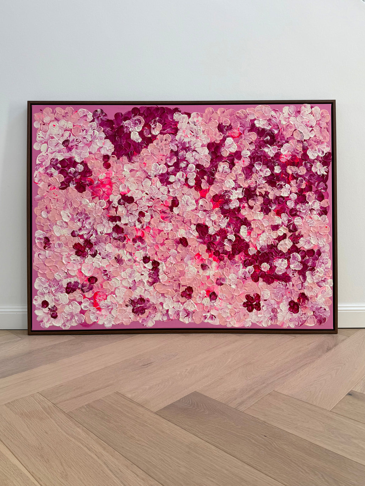 "FLORALS #24" - florales abstraktes Auftragskunstwerk in Pink- und Beerentönen (verkauft)