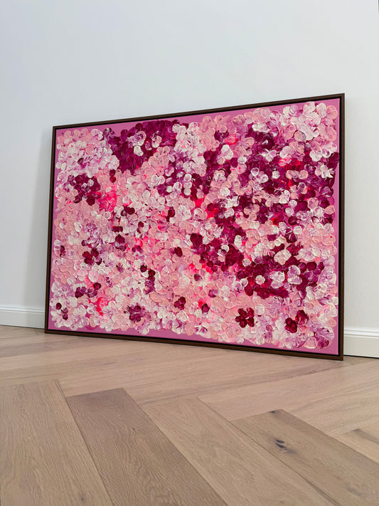 "FLORALS #24" - florales abstraktes Auftragskunstwerk in Pink- und Beerentönen (verkauft)