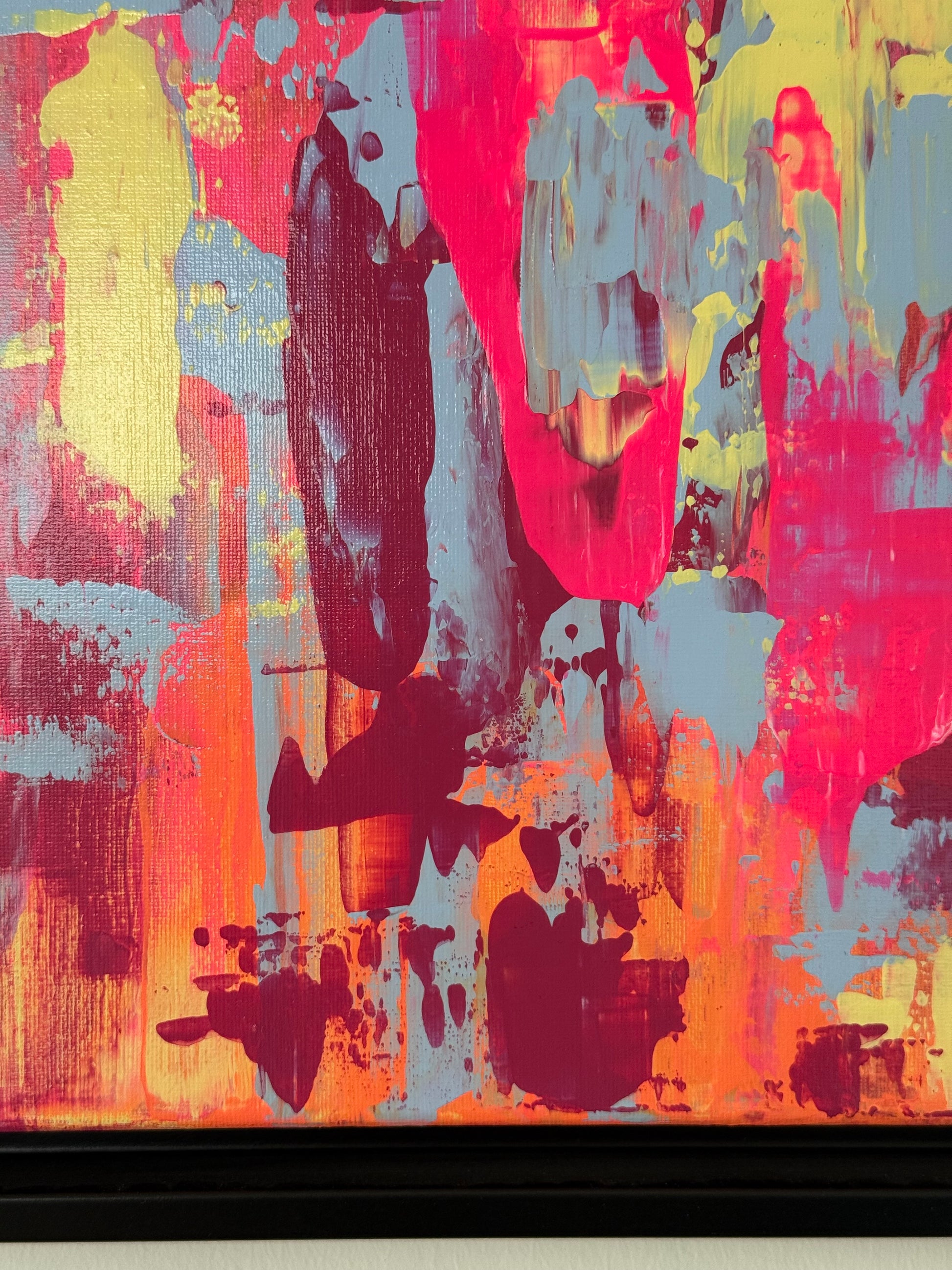 Detailansicht von „EVOLVING“, abstrakte Acrylmalerei mit strukturierter Oberfläche in kräftigen Farben, gerahmt