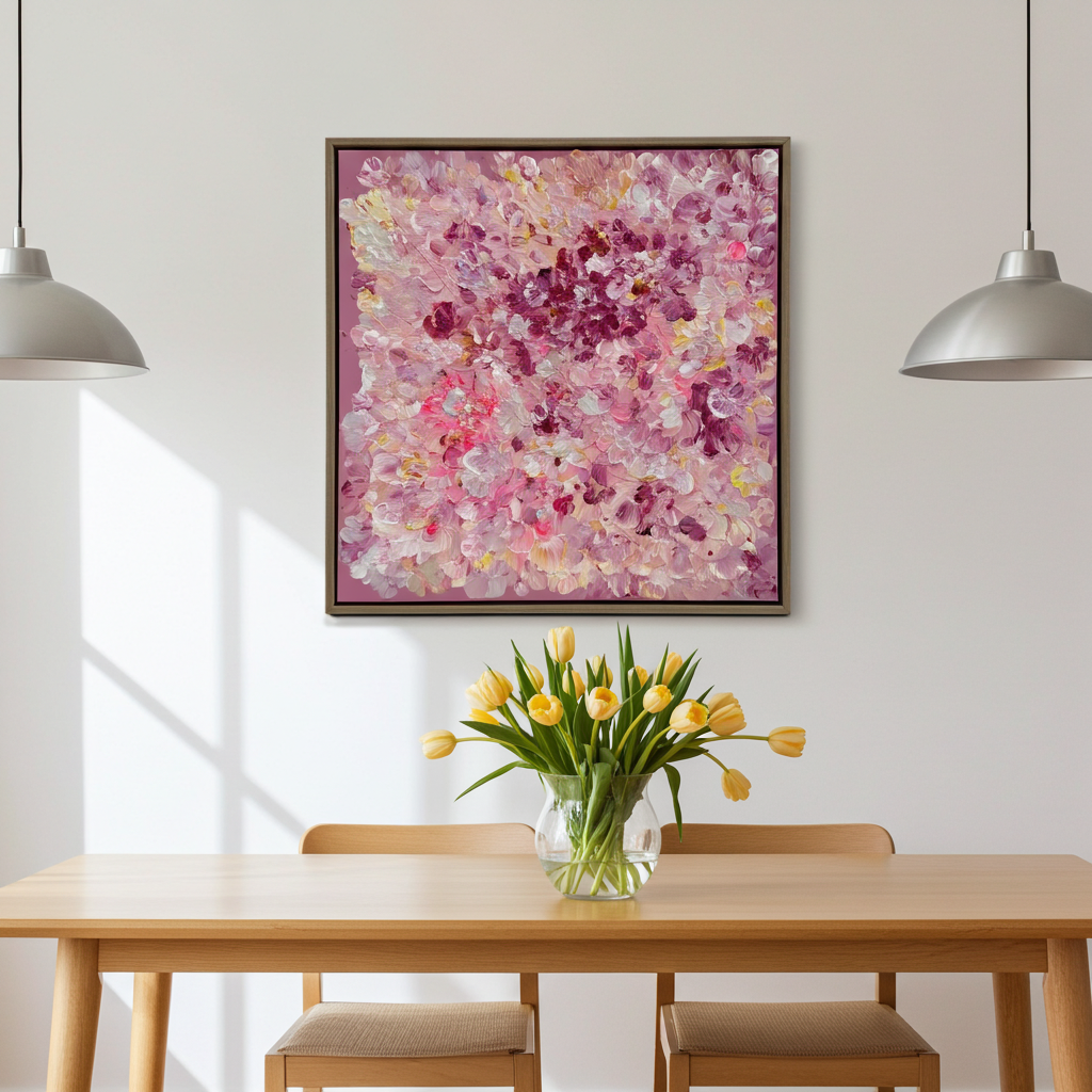 FLORALS #13 über Esstisch mit Holzstühlen, modernes florales Kunstwerk für Interior Design
